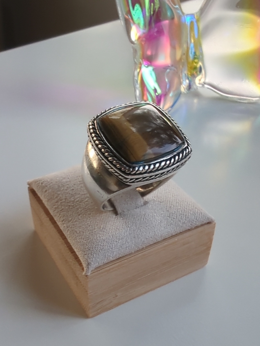 Tigers Eye Marked "NK 925" Sterling Silver, Size 8